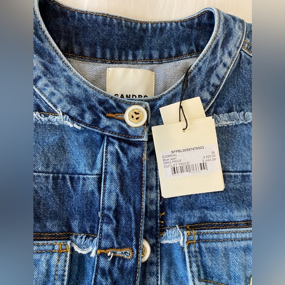 BNWT Sandro Blue Faded Patchwork Denim Jacket - Size 38 - Picture 8 of 8